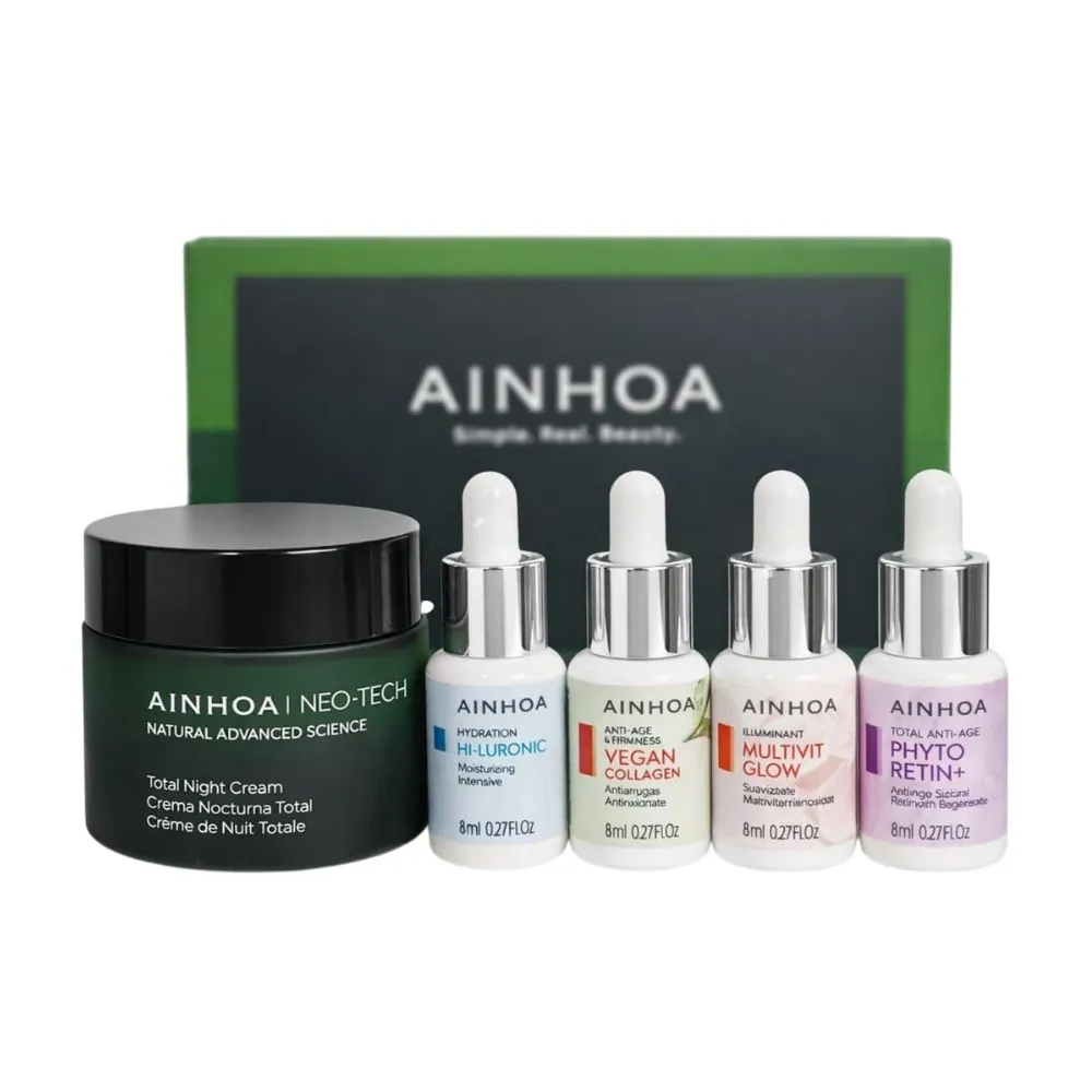 Estuche abierto de la crema nocturna Neo-Tech Ainhoa con sus 4 sérums incluidos